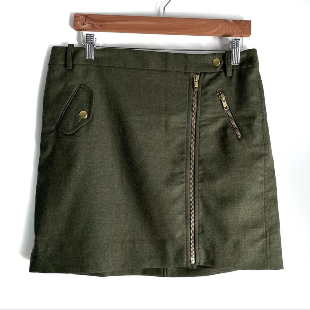 J. crew motorcycle mini front zip skirt gold zipper pockets - Picture 2 of 6